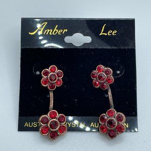 Red Gemstone Flower Earrings for pierced ears - Really cute